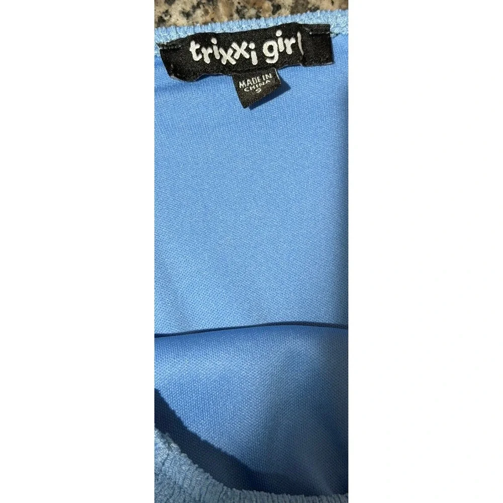 Trixxi Girl Kids Blue Textured‎ Wide Leg Jumpsuit Puff Sleeve Size S T5B427STLI